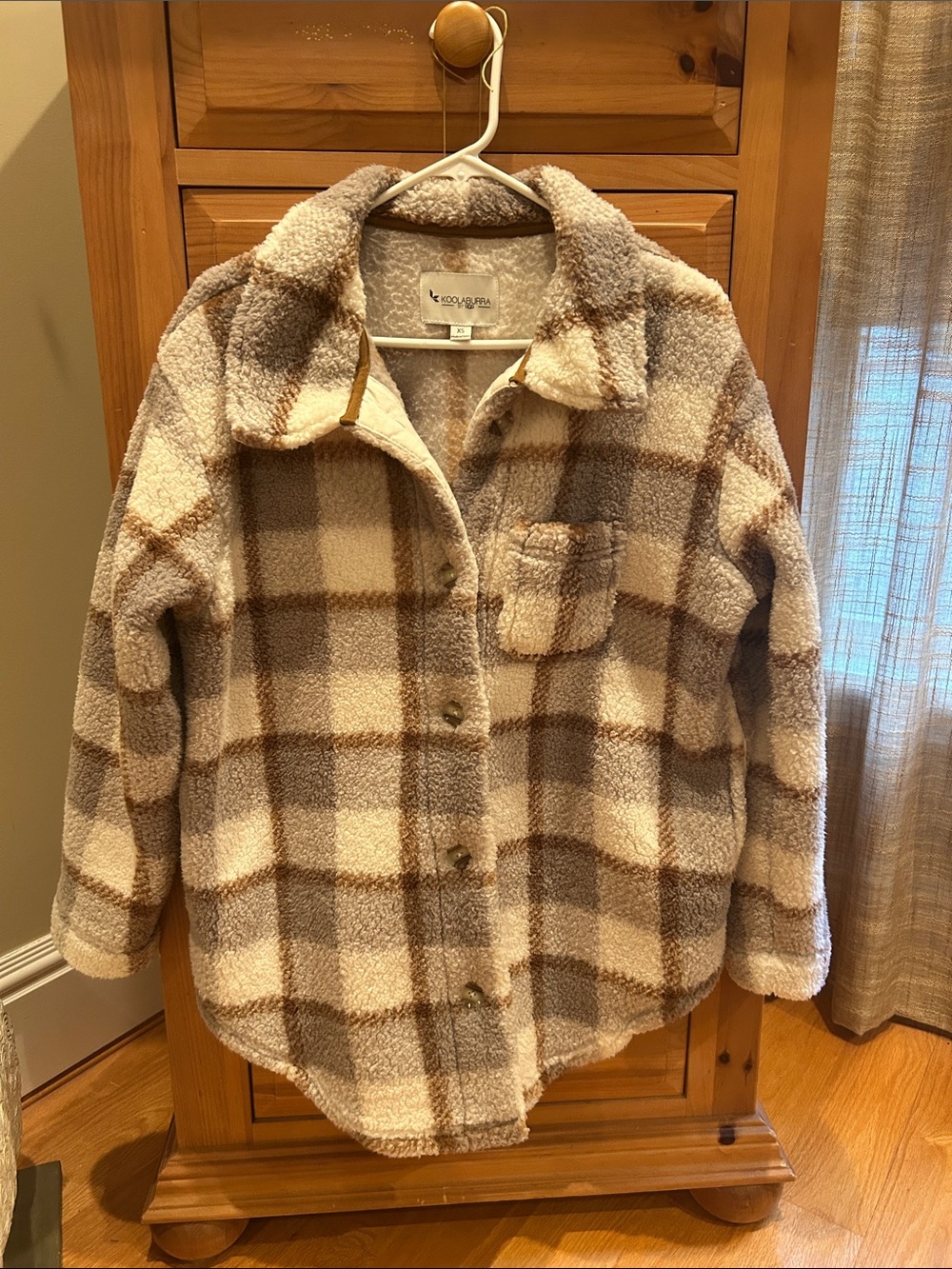 Kookaburra by Ugg Cream and Brown Plaid fleece Shacket